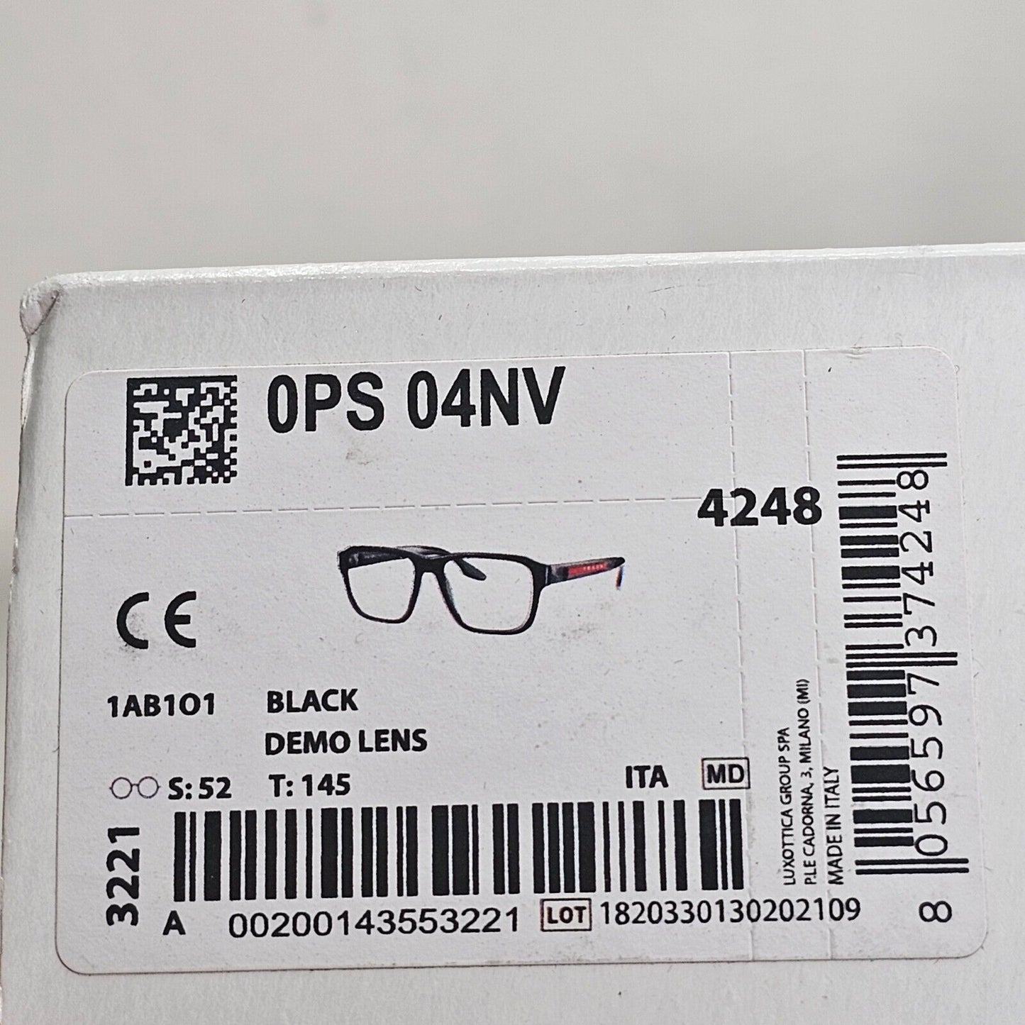 Prada Sunglasses Black Glossy Square Linea Rossa PS04NV VPS 04N 1AB-1O1 52mm