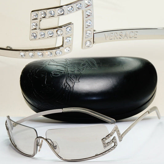 Versace Sunglasses 2004 Vintage Silver Wrap Diamante MOD N50-H 26M/222 081024