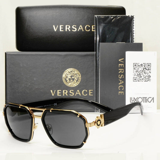 Versace Sunglasses Black Gold Medusa Angular Navigator MOD VE 2228 1002/87 58mm