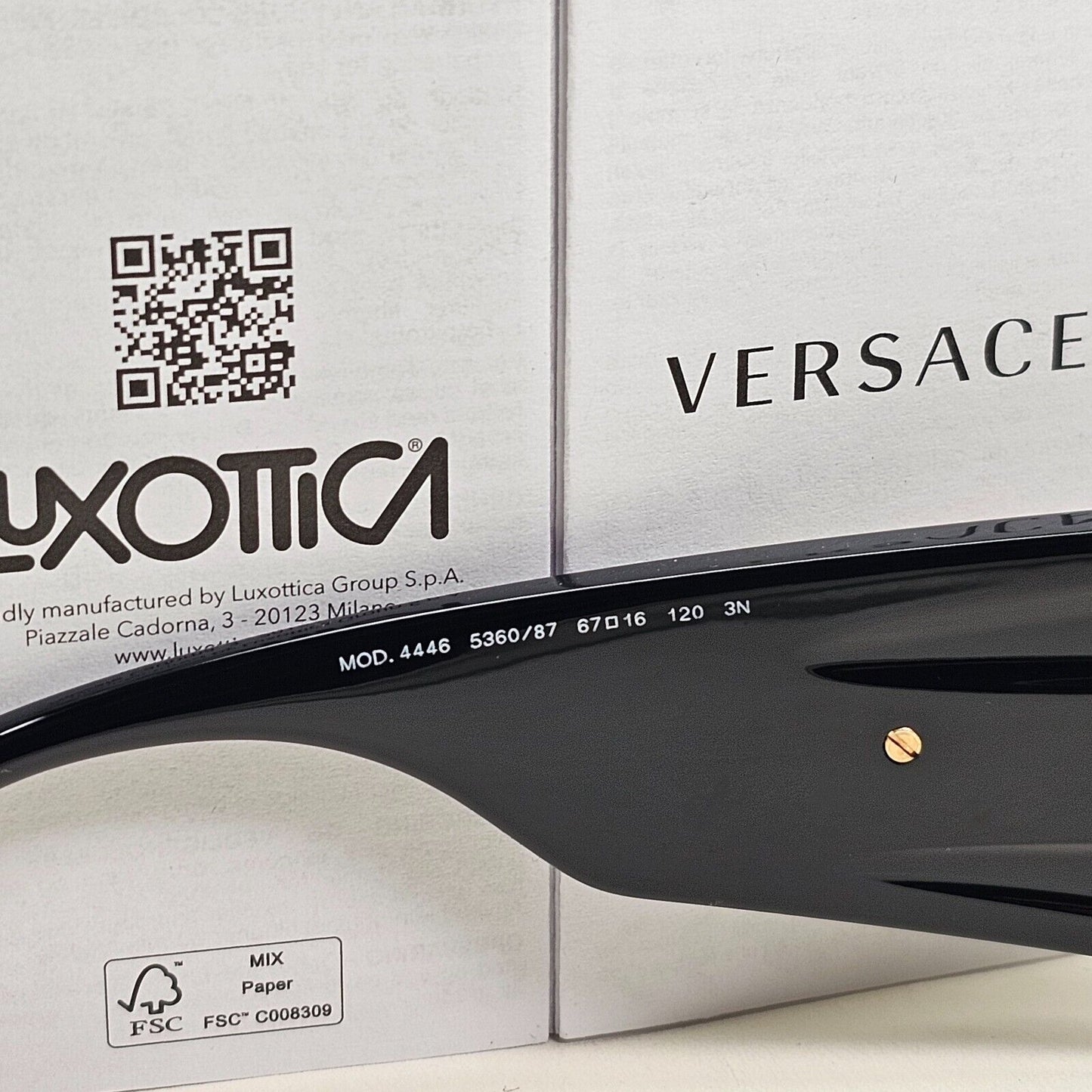 Versace Sunglasses Black Gold Medusa Glossy Wrap MOD VE 4446 5360/87