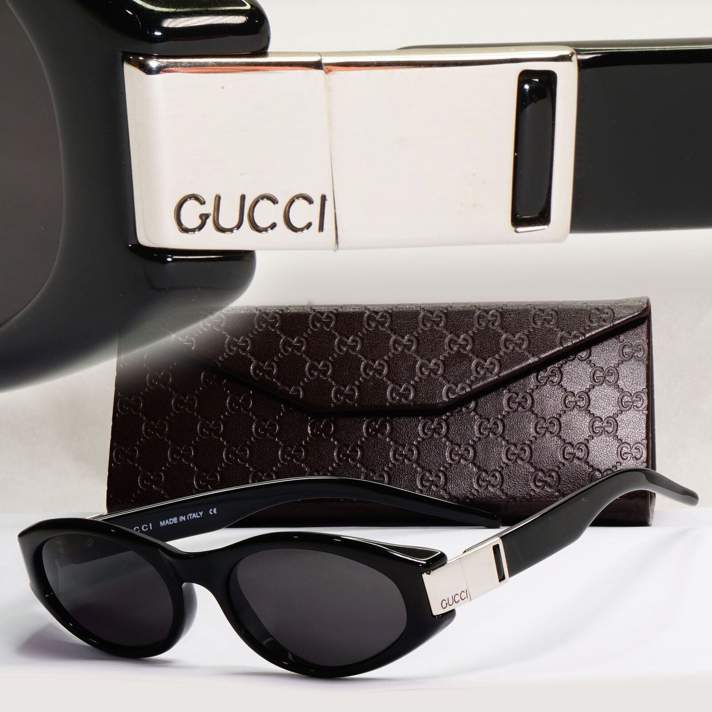 Gucci Sunglasses 1998 Vintage Black Silver Rectangle GG 2411/S D28 55mm 180224