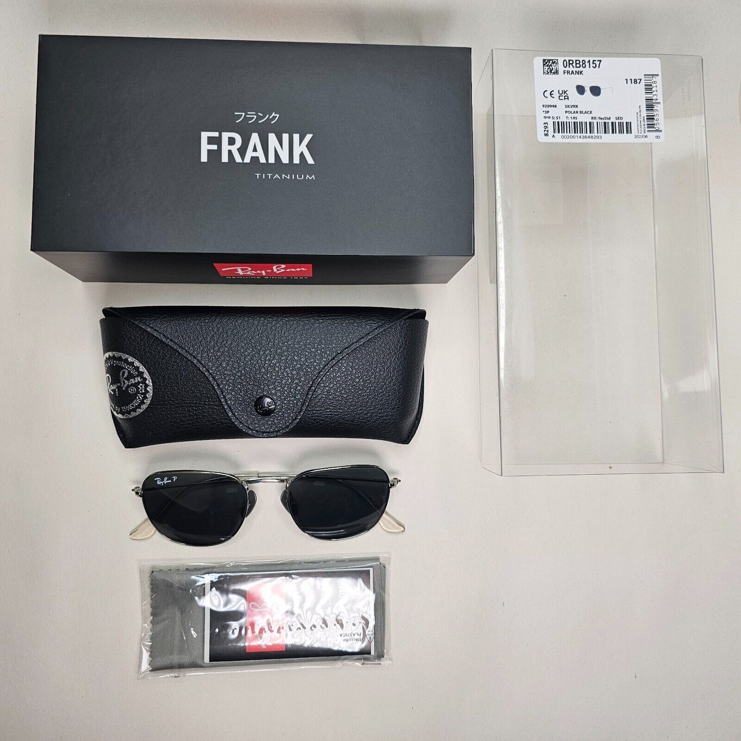 Ray-Ban Sunglasses Frank Titanium Polarized Silver Black RB 8157 9209/48 51mm