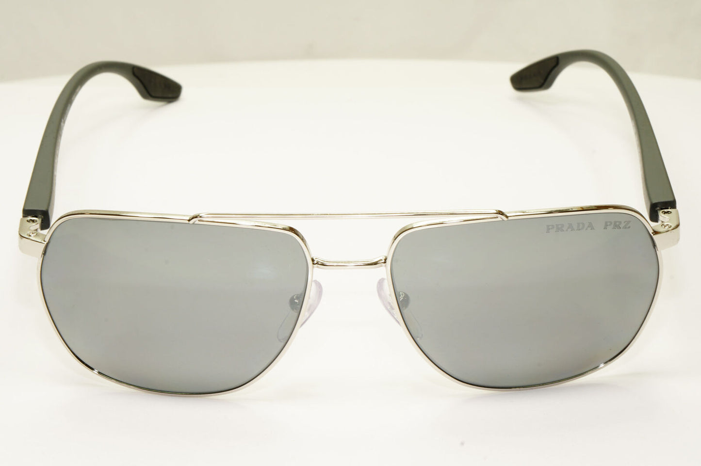 Prada Silver Black Polarised Sunglasses Pilot Mens Square SPS 55V PS55VS 1BC-07H