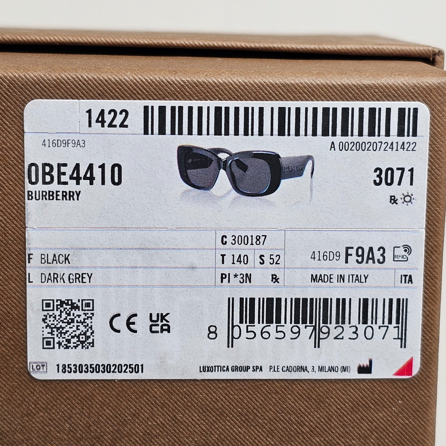 Burberry Sunglasses Black Square Diamante Letters BE 4410 3001/87 52mm