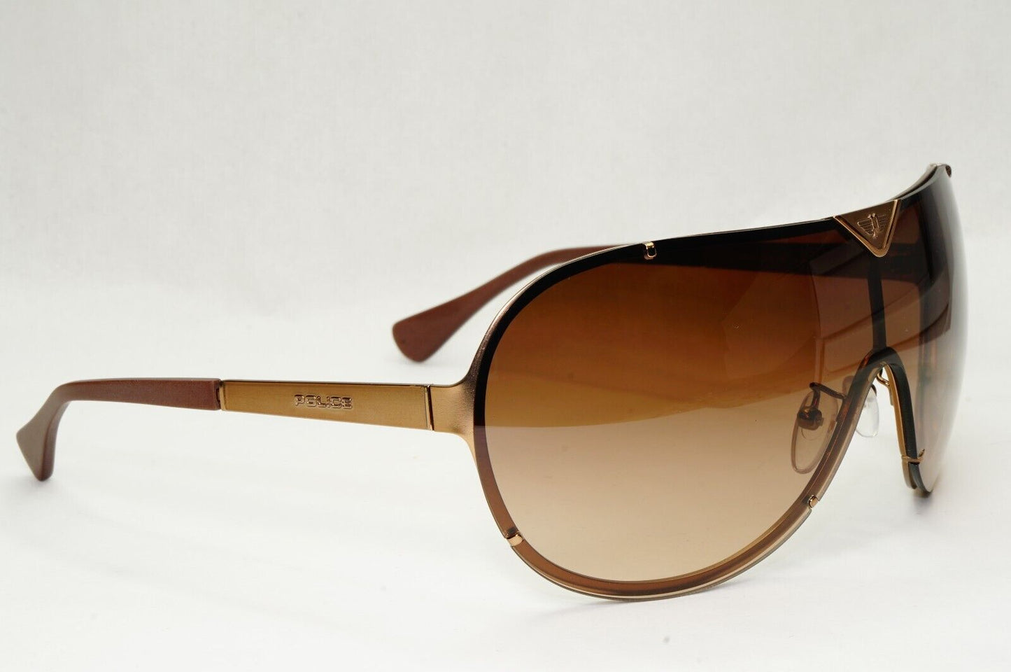 Authentic POLICE Mens Sunglasses Designer Brown Gold Shield Ski S8827 COL 08L7
