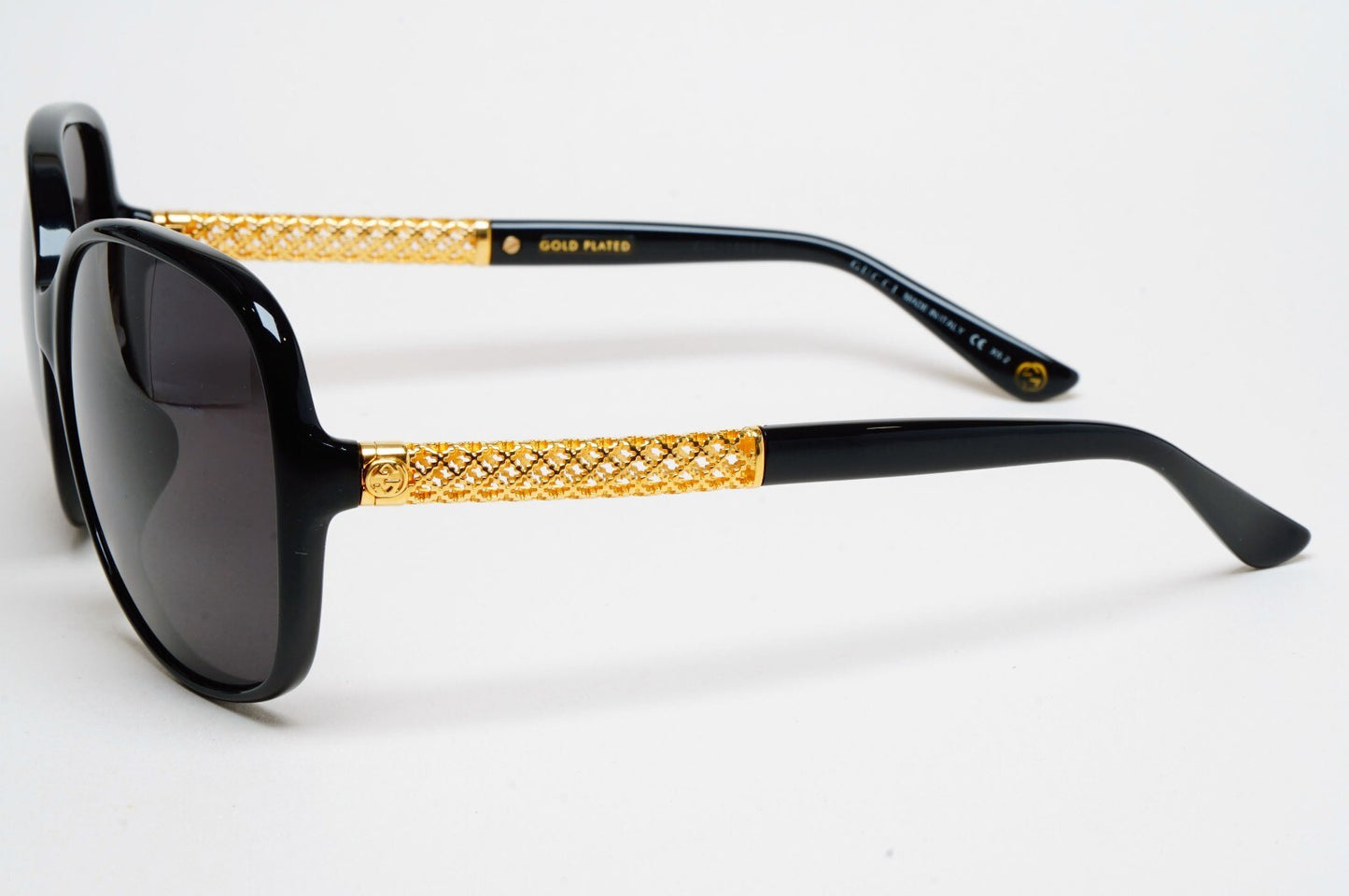 Gucci Sunglasses 2007 Vintage 24k Gold Plated Black Square GG 3707/F/S 2XTED