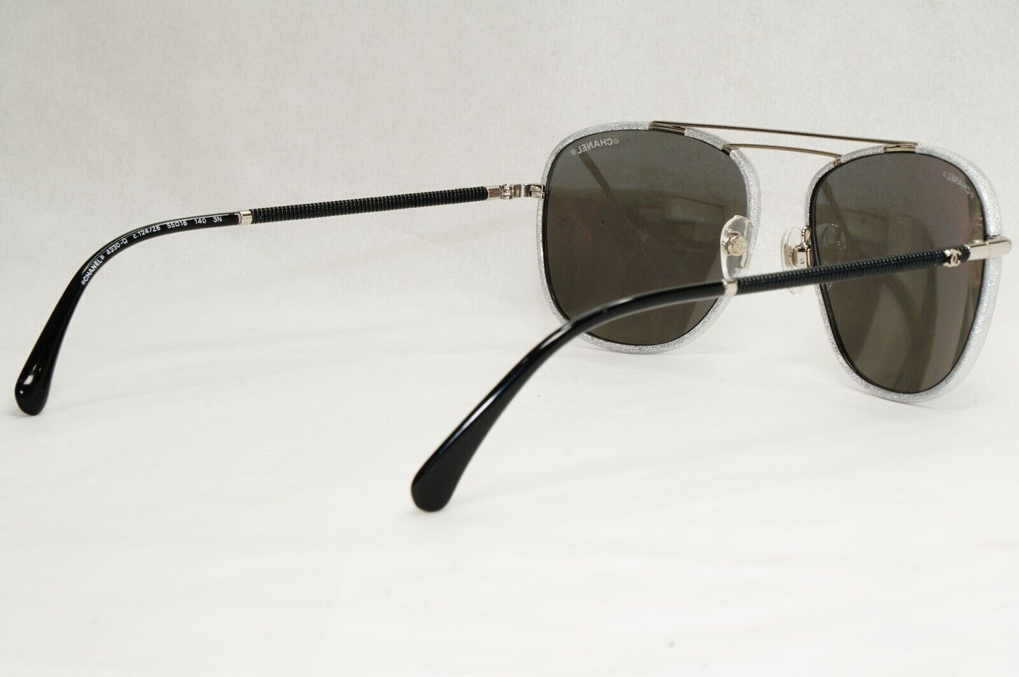 Chanel Sunglasses Silver Mirror Grey Black Pilot 4230-Q c.124/Z6 200324