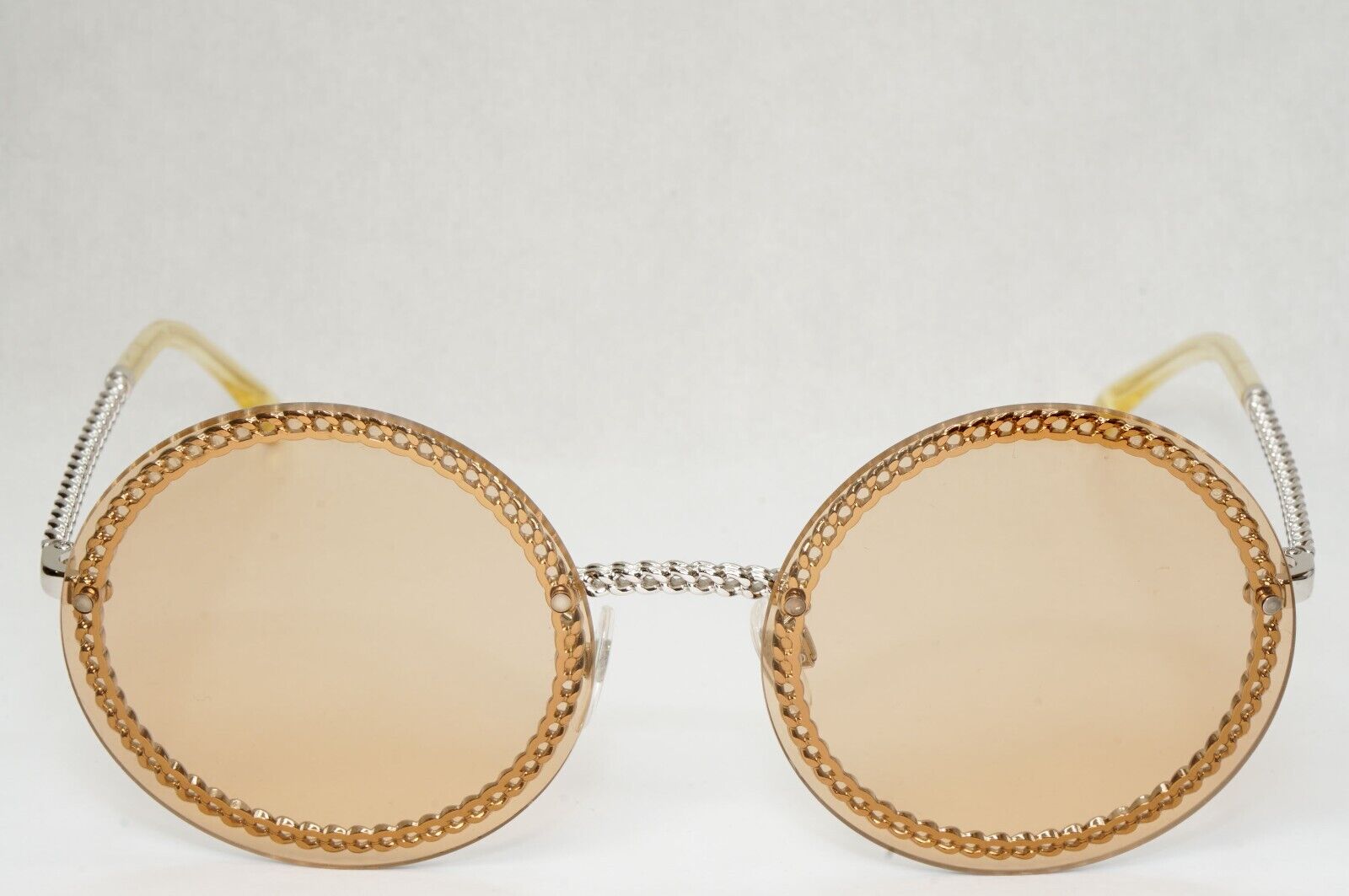 Chanel Sunglasses Chain Round Silver Brown Amber Pale Orange 4245 C124/73 041223