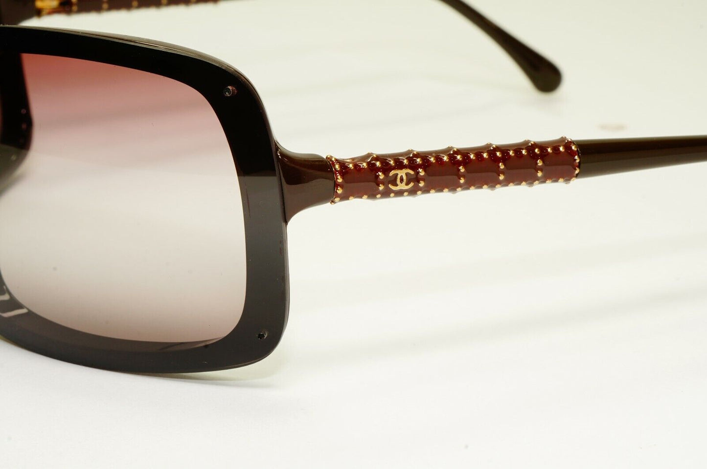 Chanel Burgundy Brown Shield Sunglasses Gold Visor Mask Wrap 6036 638/43 25647