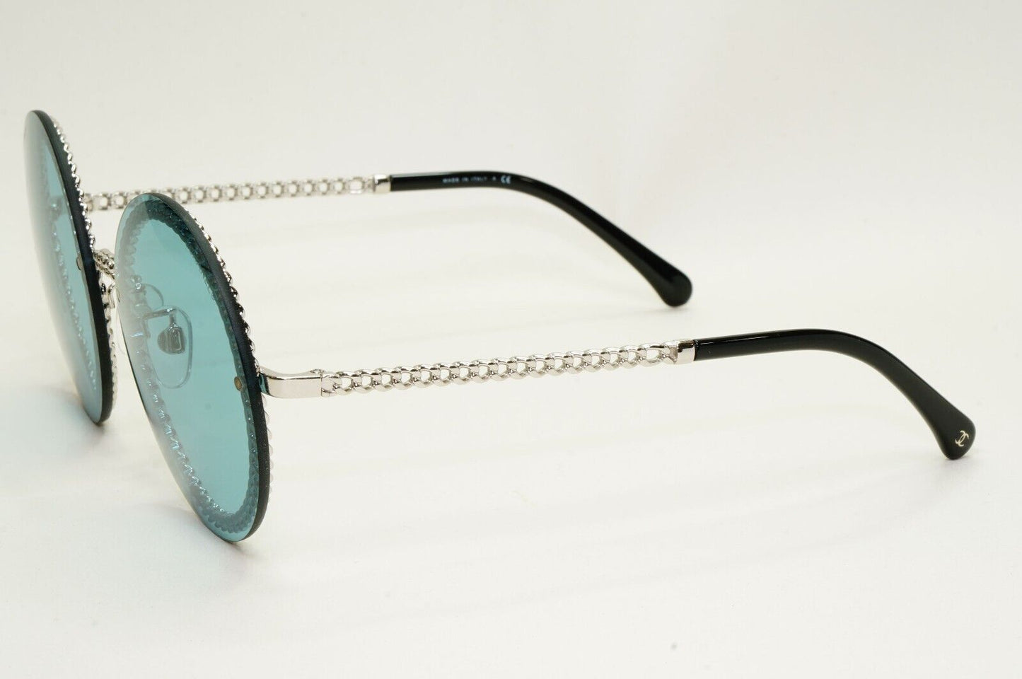 Chanel Sunglasses Chain Round Rimless Metal Silver Blue CH 4245 c.124/80