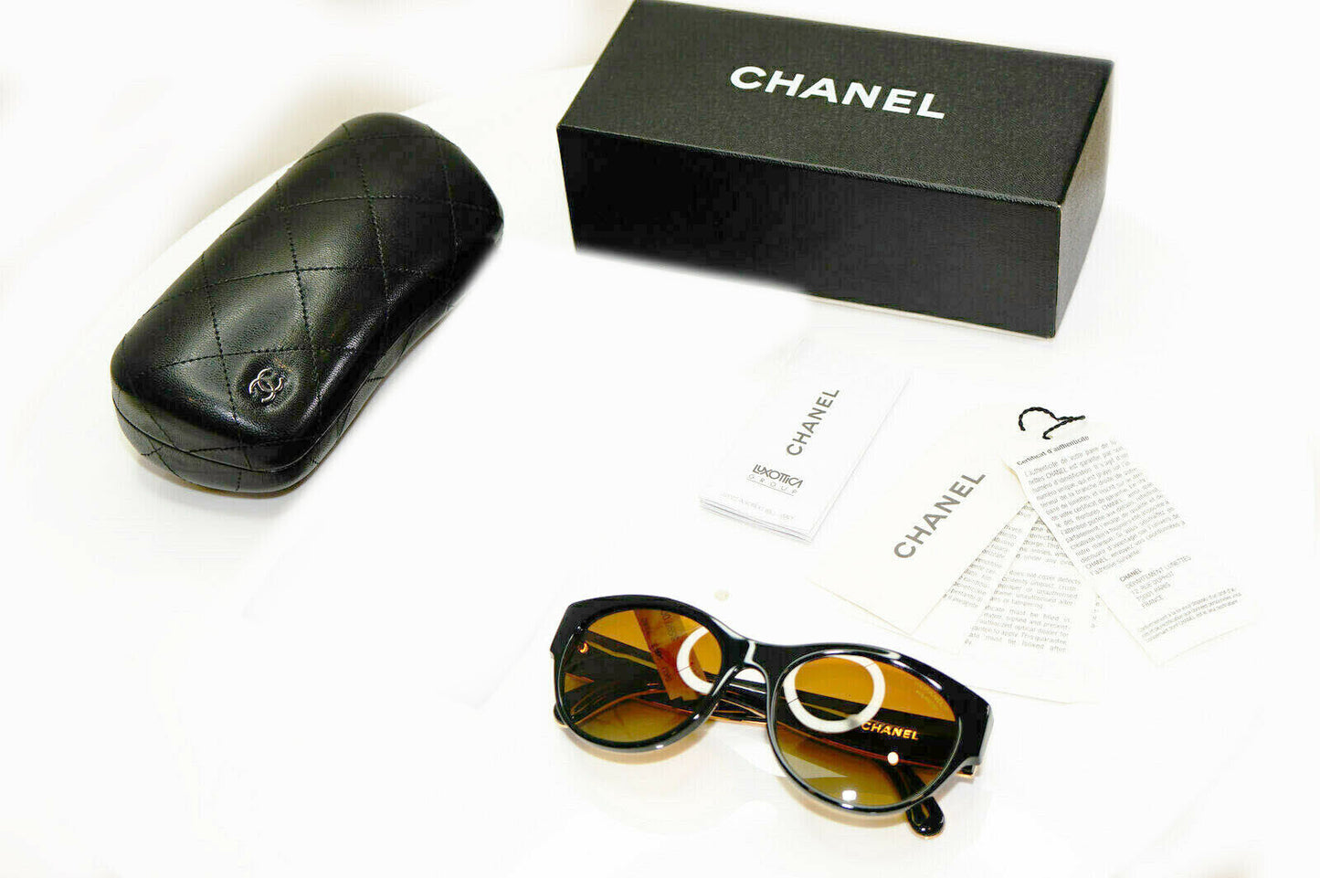 Chanel Polarized Stingray Leather Sunglasses Black Gold Womens 5273 622/S0 26743