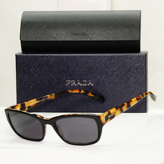 Prada Sunglasses Black Rectangle Brown Tortoise PR18OV VPR 18O NAI-1O1 54mm