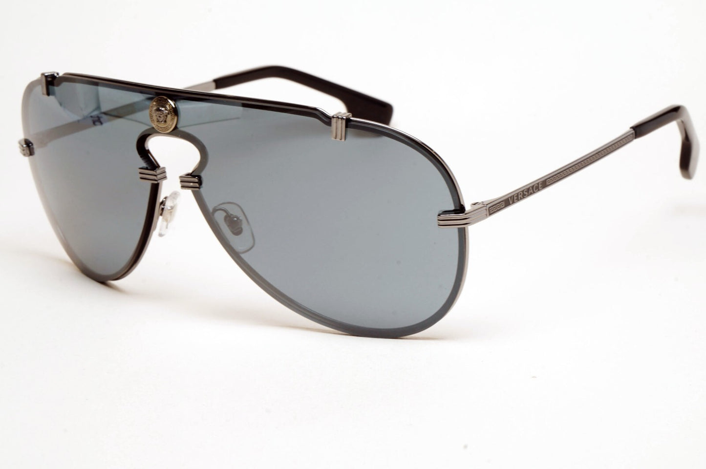Versace Sunglasses Pilot Shield Gunmetal Grey Mirror MOD VE 2243 1001/6G