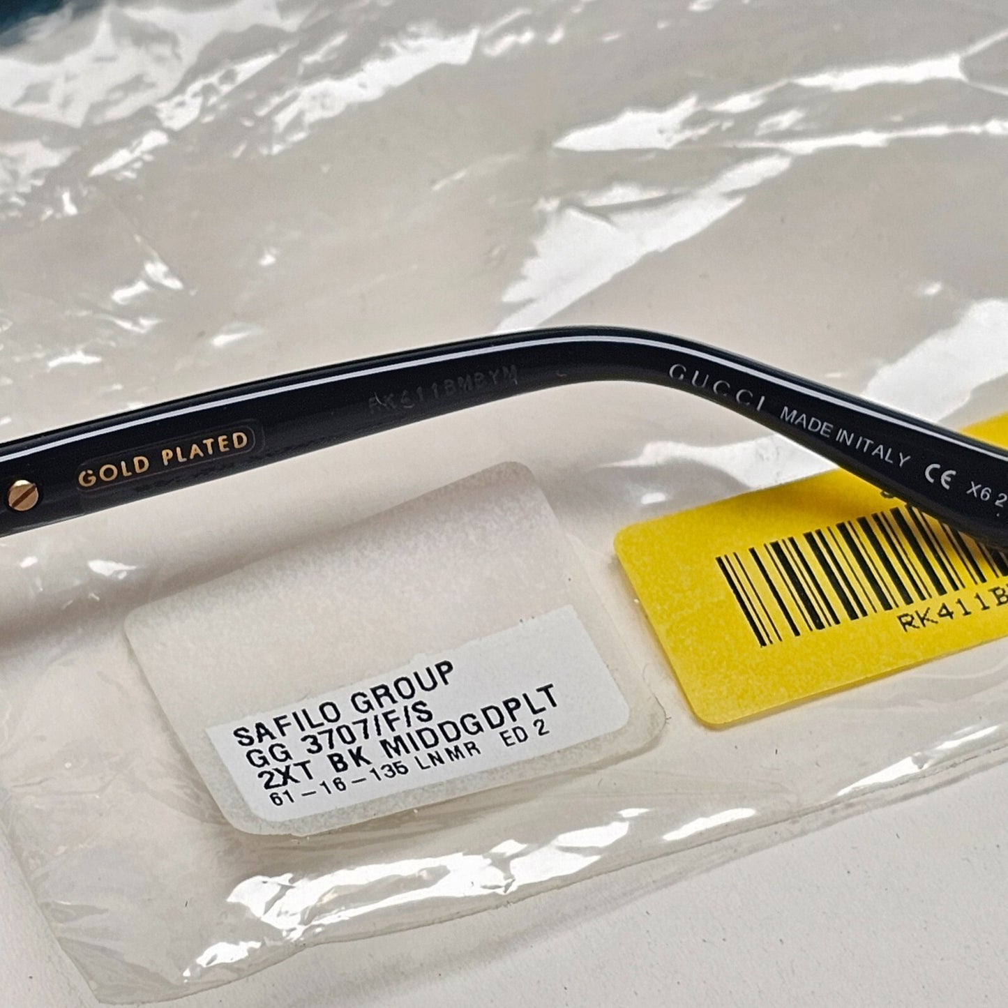 Gucci Sunglasses 2007 Vintage 24k Gold Plated Black Square GG 3707/F/S 2XTED