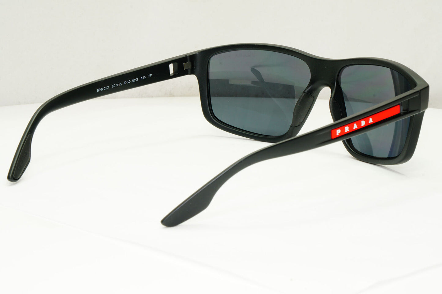 Prada Black Polarized Sunglasses Square Sport Red Stripe PS02XS SPS 02X DG0-02G