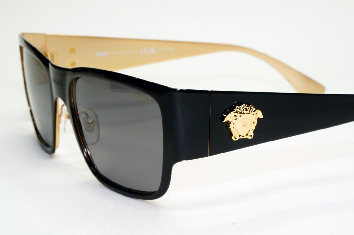 Versace Sunglasses Black Polarised Gold Medusa Square Metal MOD VE 2262 1433/81