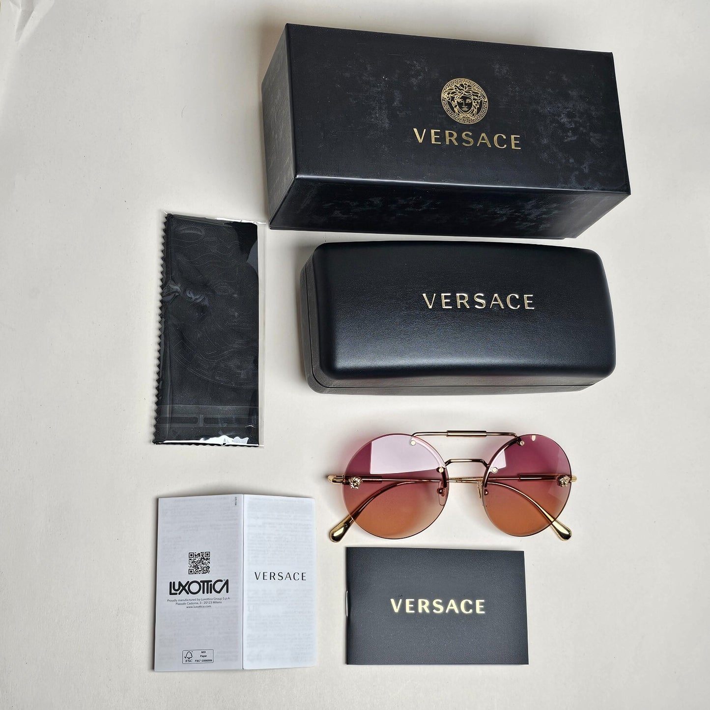 Versace Sunglasses Rimless Round Gold Fuchsia Orange MOD 2244 1002/78