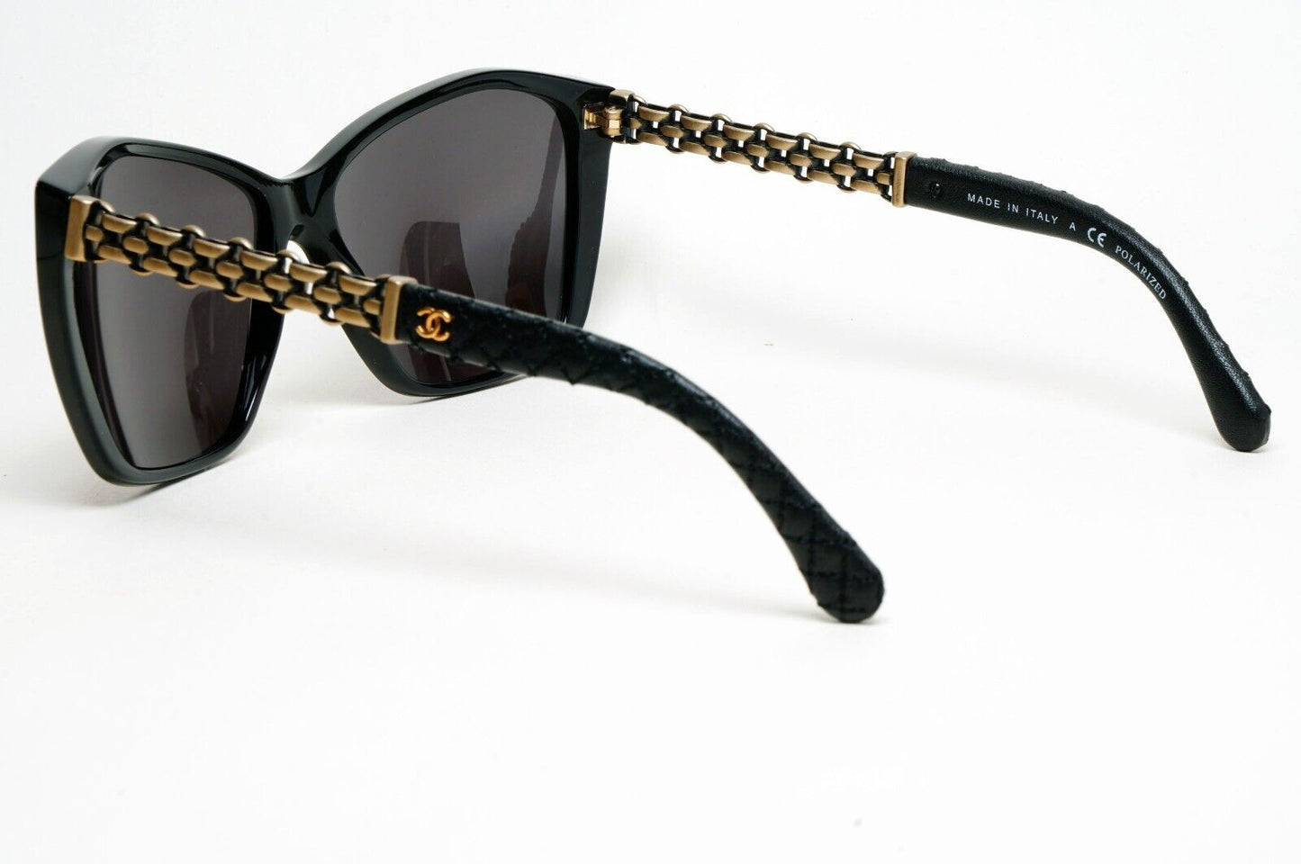 Chanel Sunglasses Grey Black Leather Square 5327-Q c.501/S8 59mm 241124