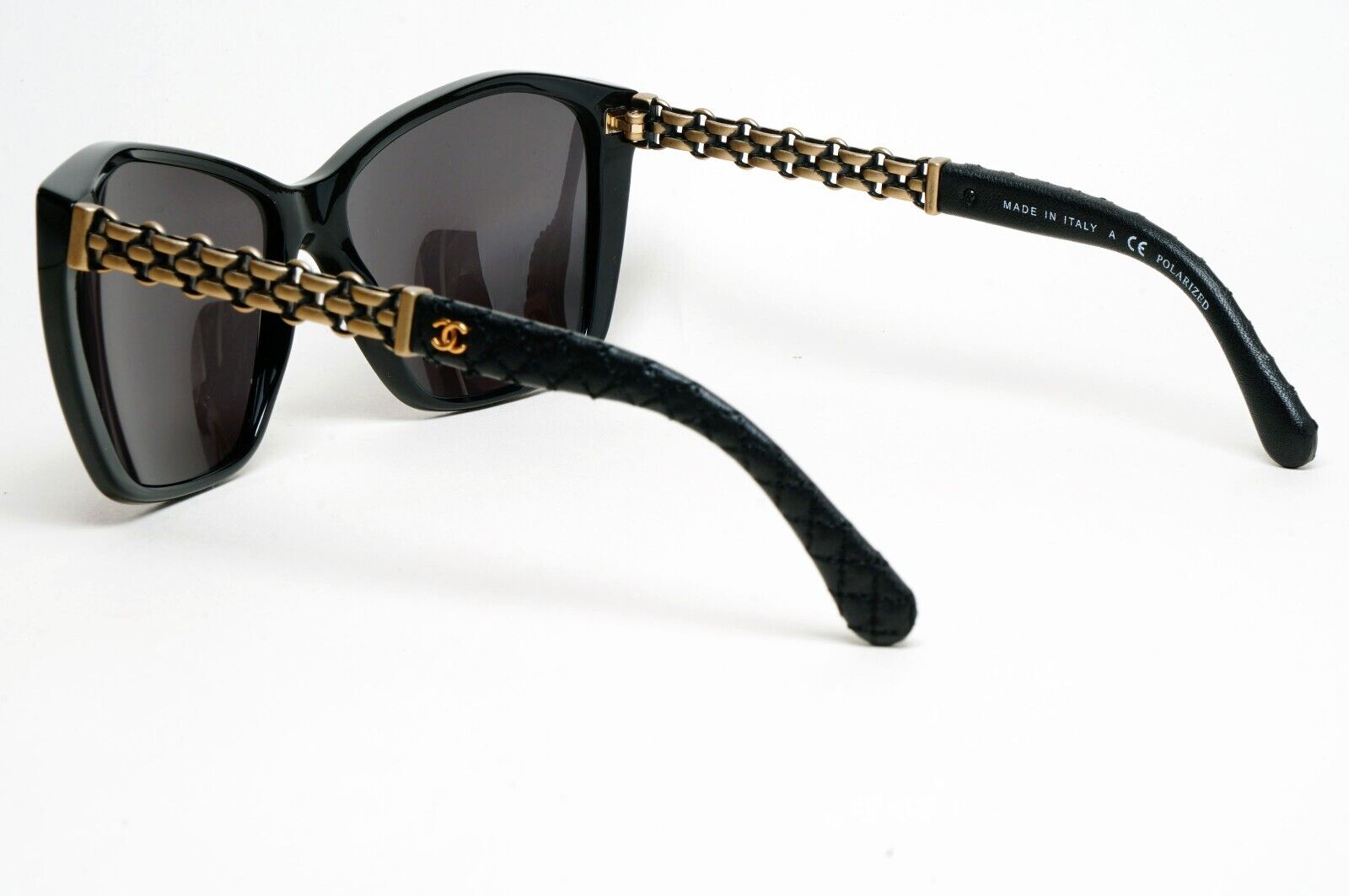 Chanel Sunglasses Grey Black Leather Square 5327-Q c.501/S8 59mm 241124