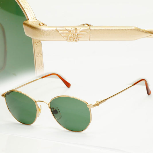 Emporio Armani Sunglasses 1997 Vintage Gold Green Metal Round 031 703 50mm A