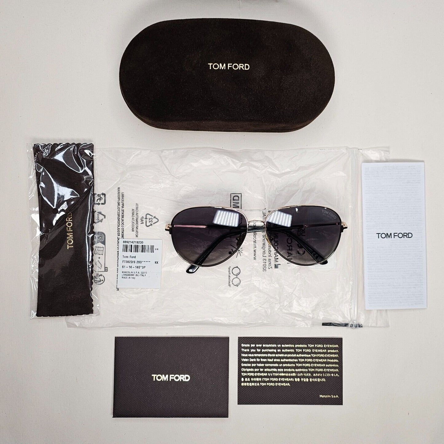 Tom Ford Sunglasses Clark Polarized Gold Pilot Grey FT0823 TF 823 28D 61mm