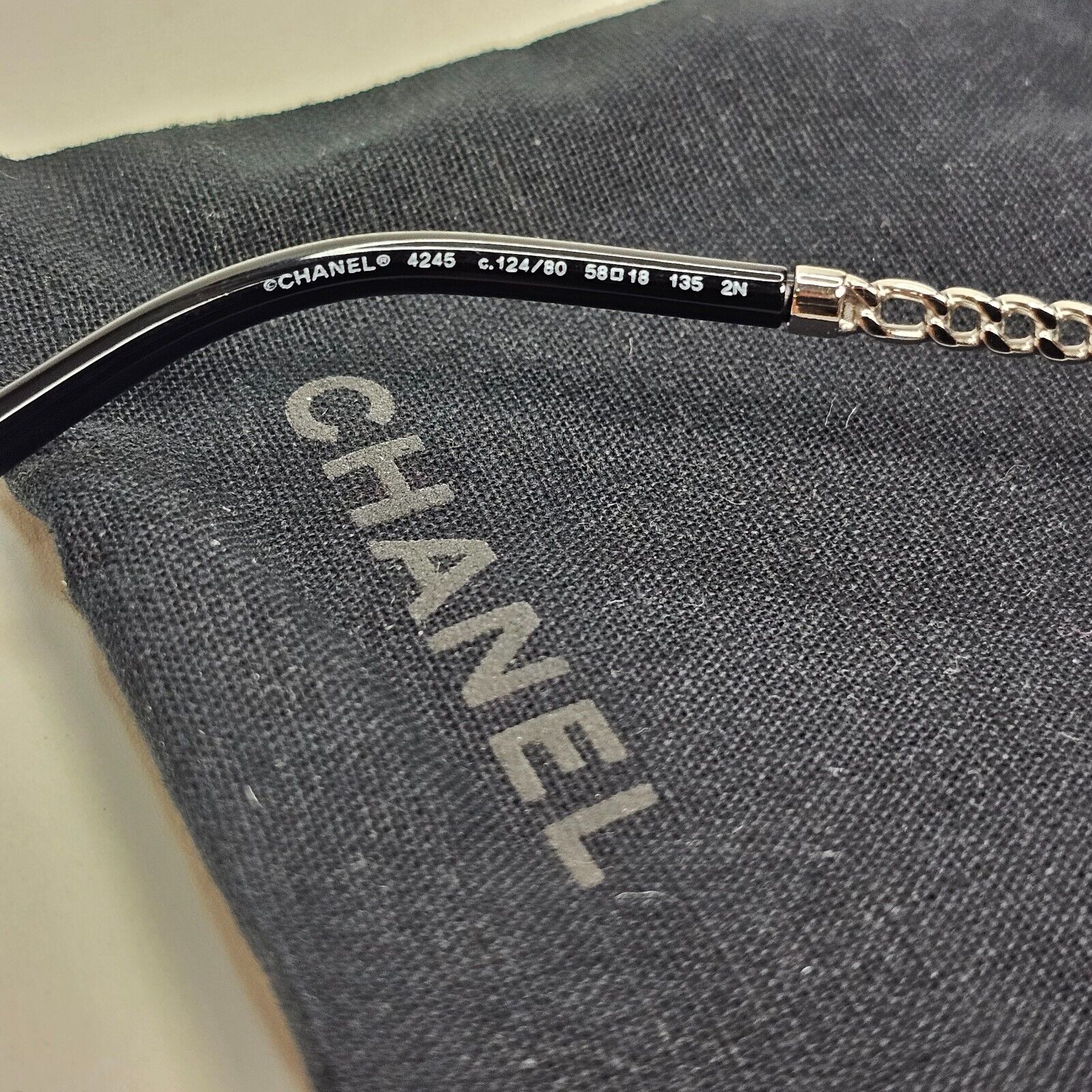 Chanel Sunglasses Chain Round Rimless Metal Silver Blue CH 4245 c.124/80