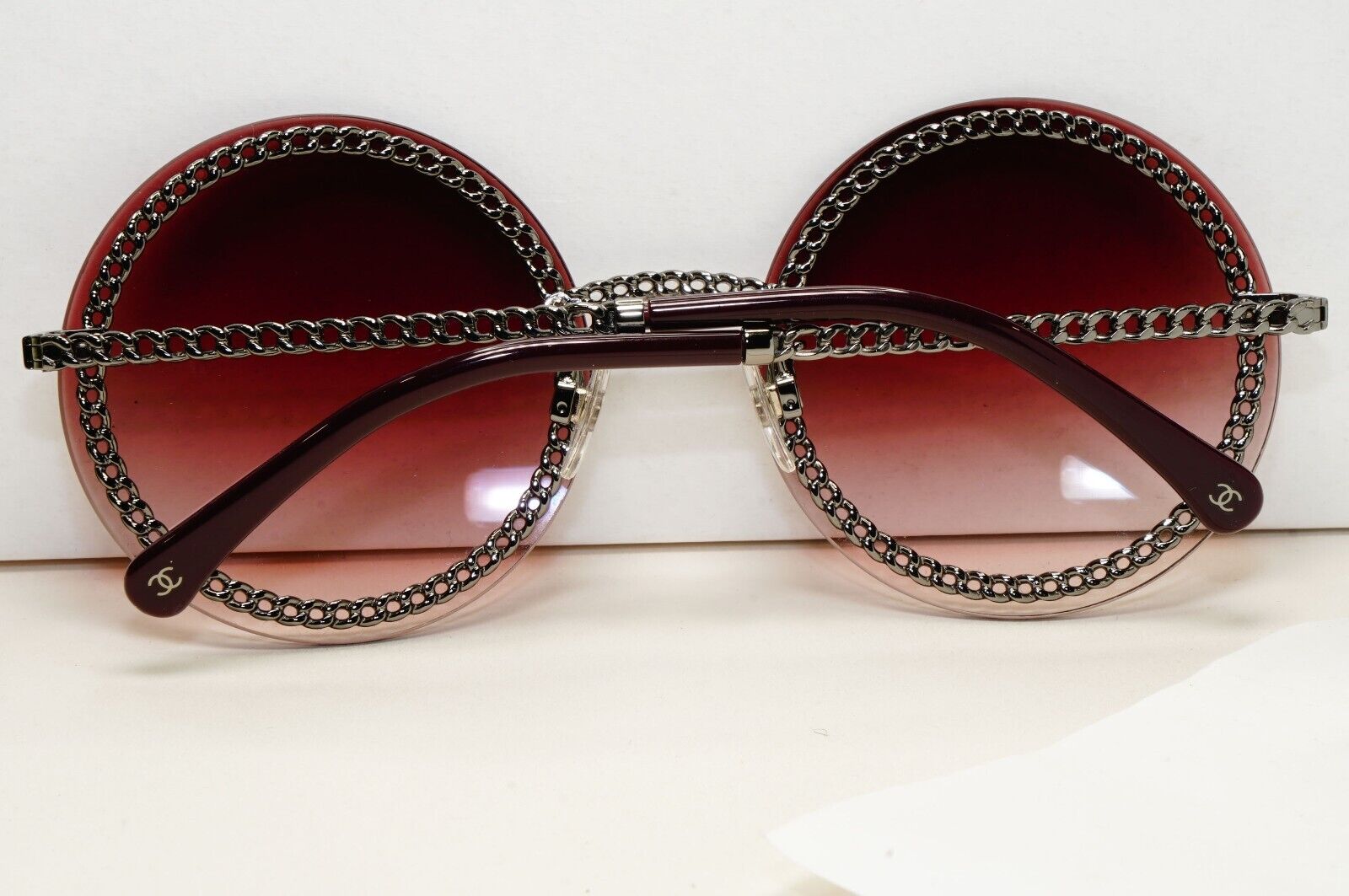 Chanel Sunglasses Chain Round Rimless Metal Gunmetal Pink Gradient 4245 c.108/3M
