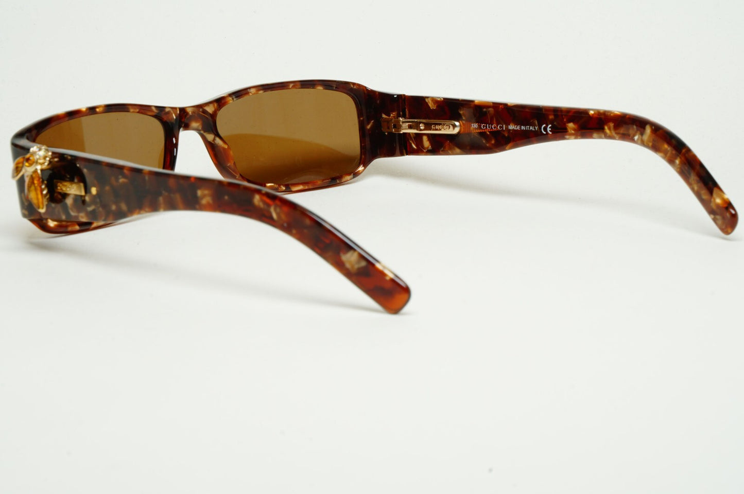Gucci Sunglasses 2004 Vintage Gold Bee Brown Havana Rectangle GG 2904 EGQ 52mm A