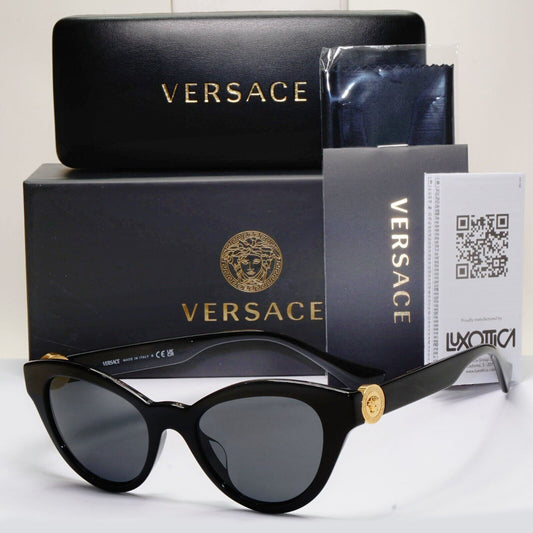 Versace Sunglasses Black Gold Medusa Glossy Cat Eye MOD 4435-F GB1/87 52mm