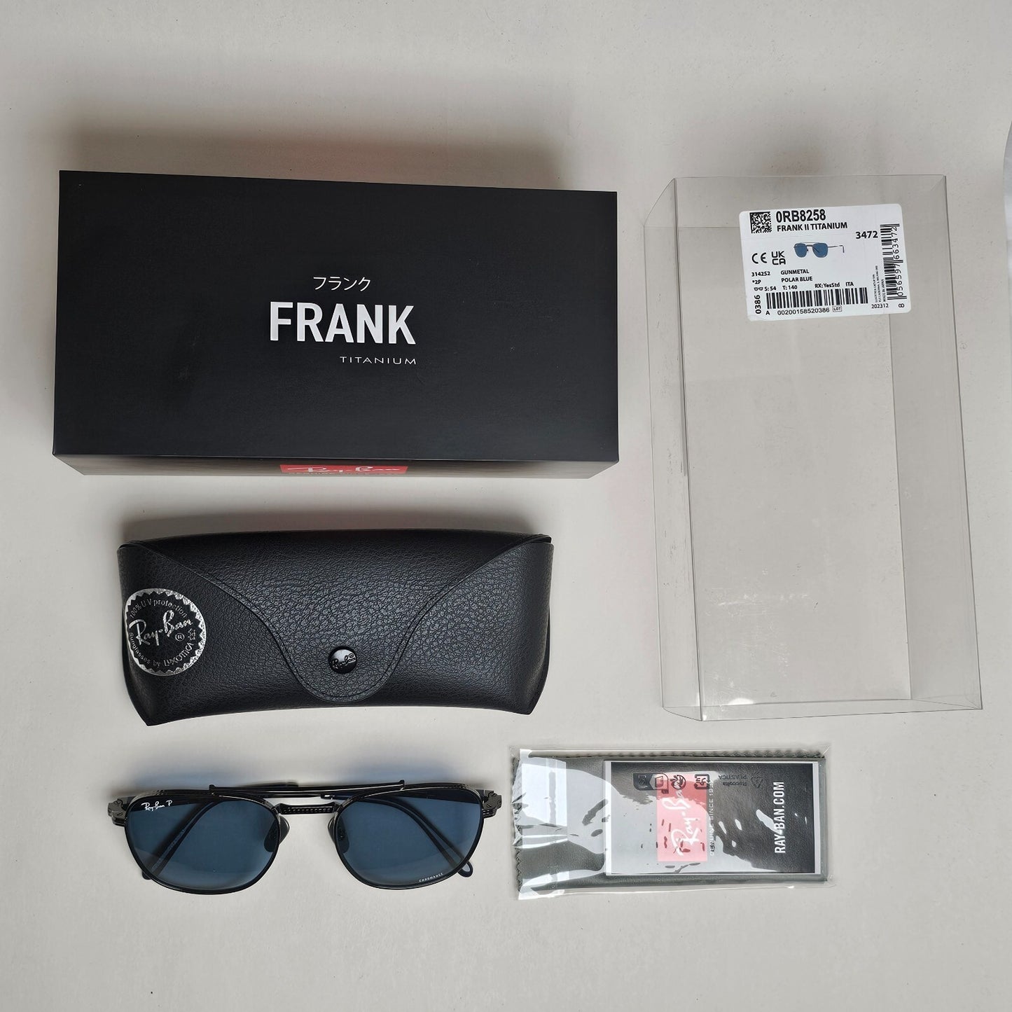 Ray-Ban Sunglasses Frank II Titanium Polarised Gunmetal Blue RB 8258 3142/S2 54m