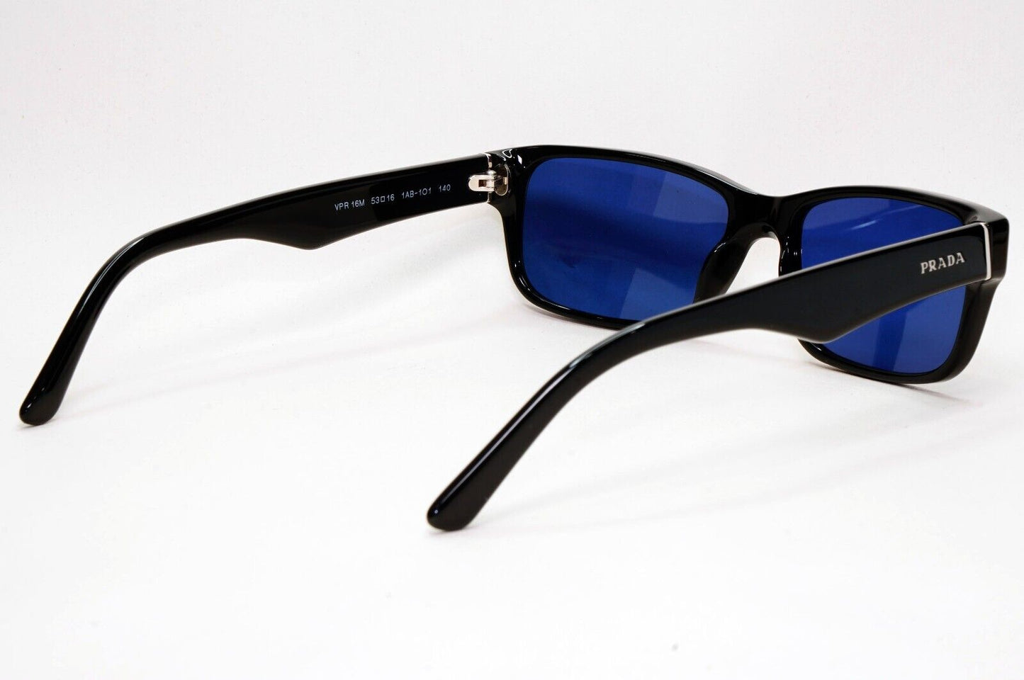 Prada Sunglasses Black Blue Glossy Rectangle Square PR16MV VPR 16M 1AB-1O1 53mm