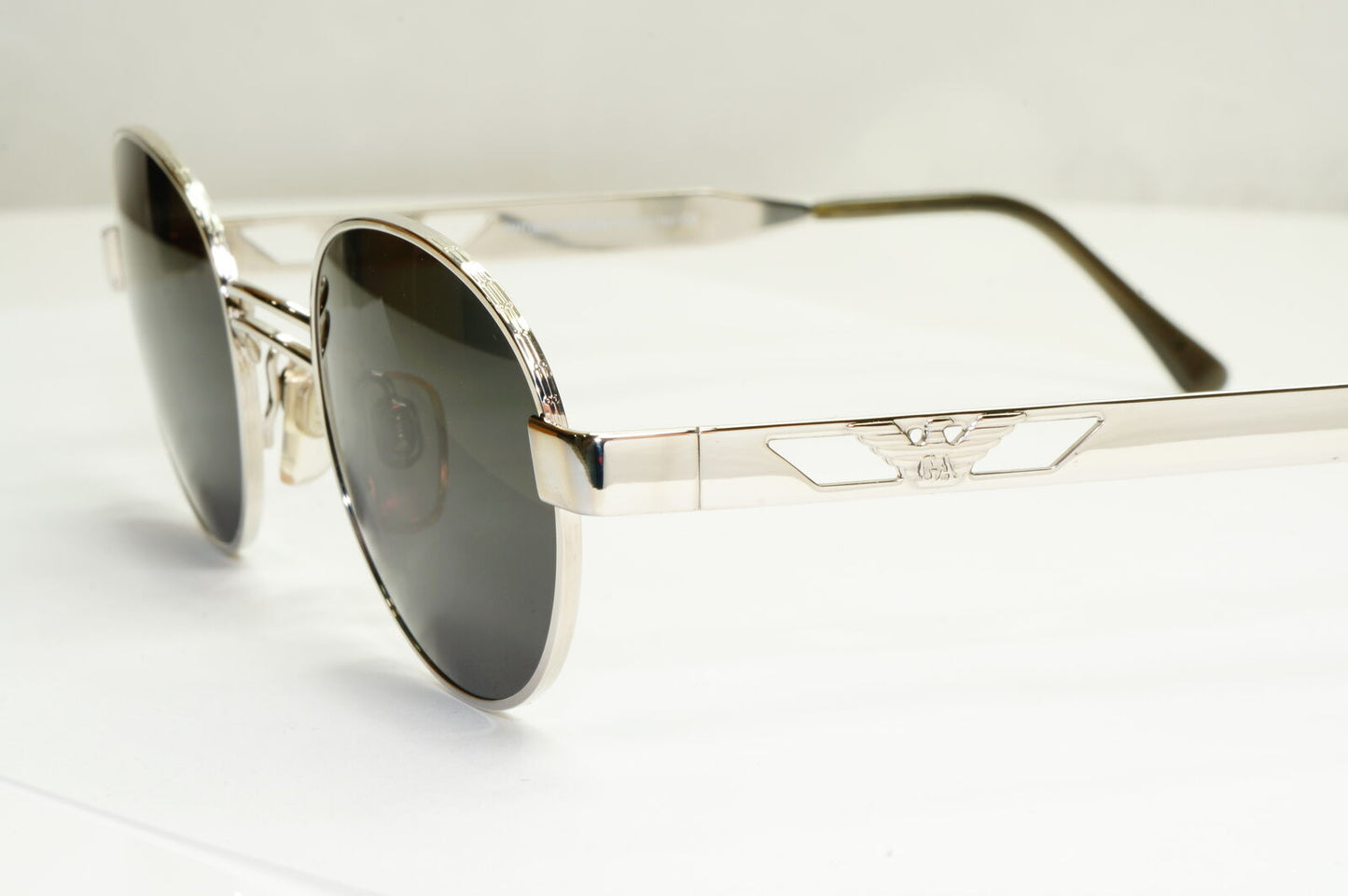 Emporio Armani Sunglasses 1997 Vintage Silver Round Black Eagle Metal 023-S 707