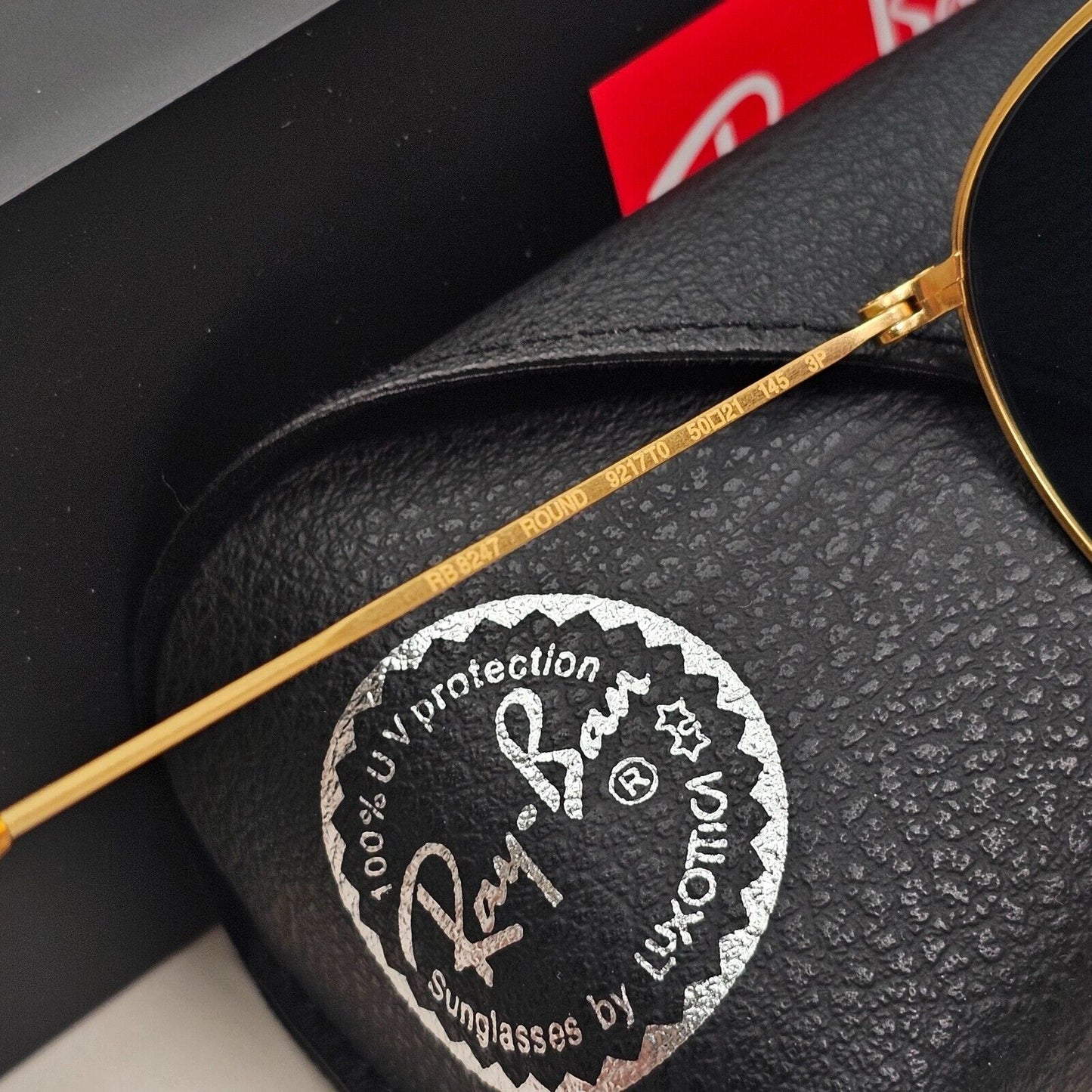 Ray-Ban Sunglasses Round Titanium Polarized Gold Blue RB 8247 9217/T0 50mm