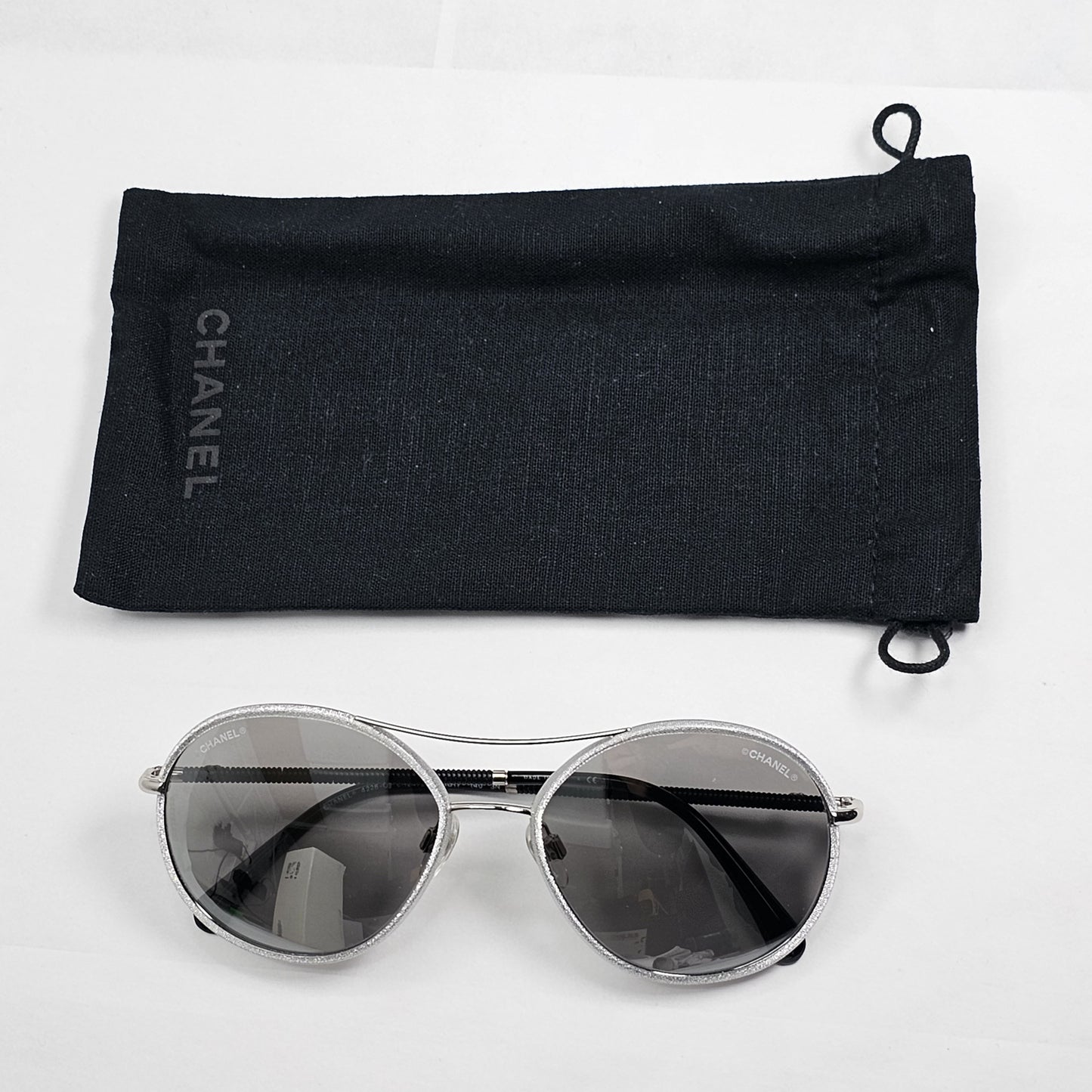 Chanel Sunglasses Pilot Mirror Grey Silver Black 4228-Q c.124/Z6 56mm
