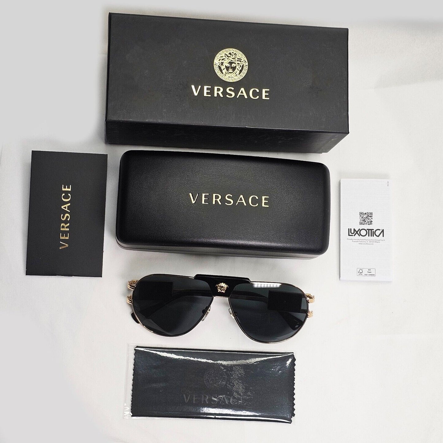 Versace Sunglasses Gold Black Grey Metal Pilot MOD VE 2252 1002/87 63mm