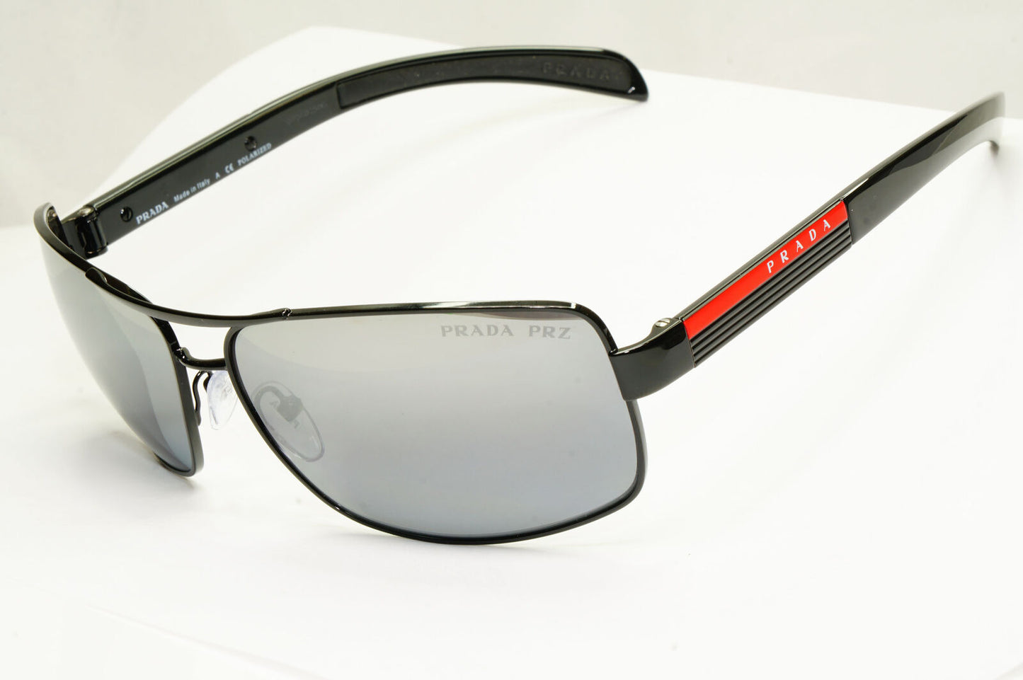 Prada Sunglasses Polarized Black Silver Mirror Navigator PS54IS SPS 54I 1AB-2F2
