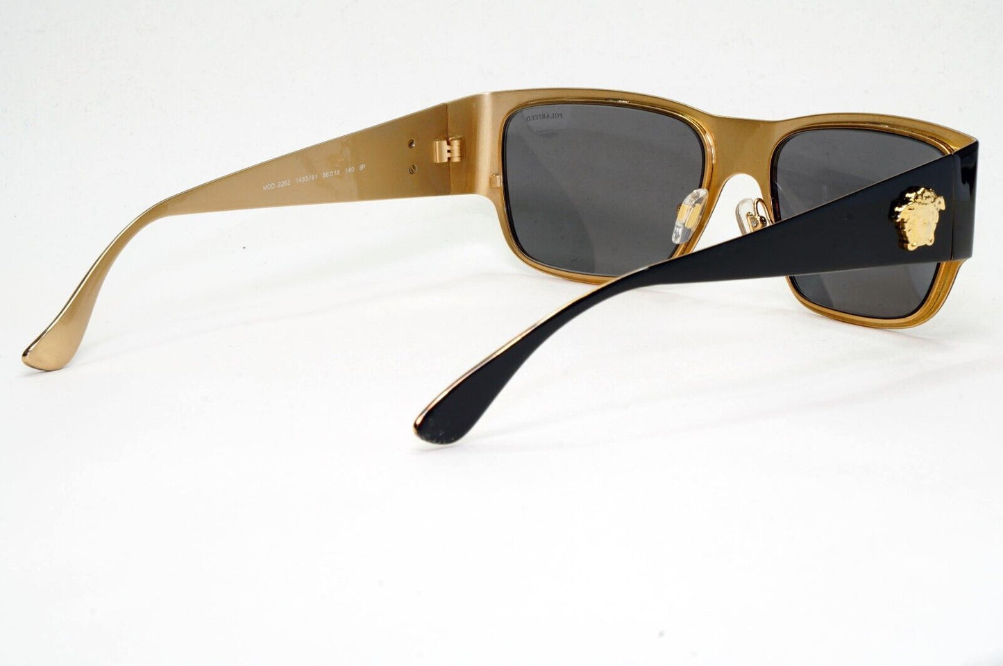 Versace Sunglasses Black Polarised Gold Medusa Square Metal MOD VE 2262 1433/81