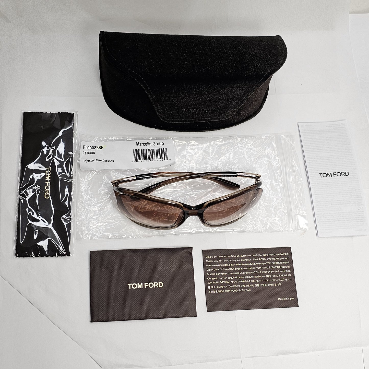 Tom Ford Sunglasses Jennifer Brown Gradient Shiny Gold Wrap FT0008 TF8 38F