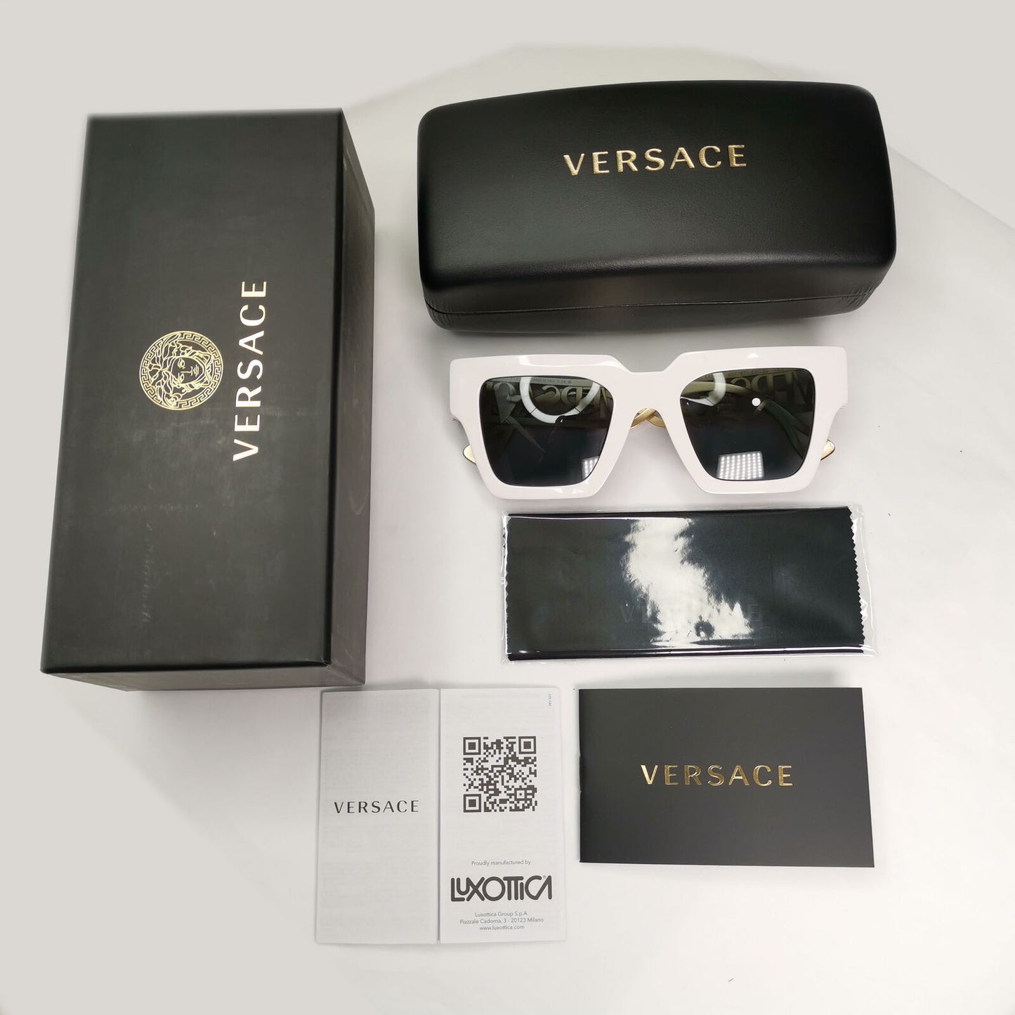 Versace Sunglasses White Gold Letters Big Logo Square MOD VE 4431-F 401/87 50mm