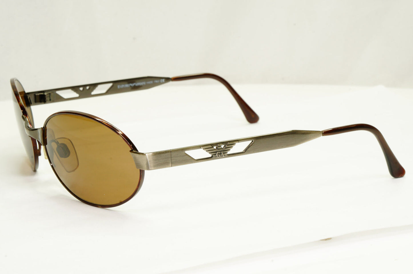 Emporio Armani 1997 Vintage Sunglasses Mens Brown Brushed Silver Eagle 052-S 973