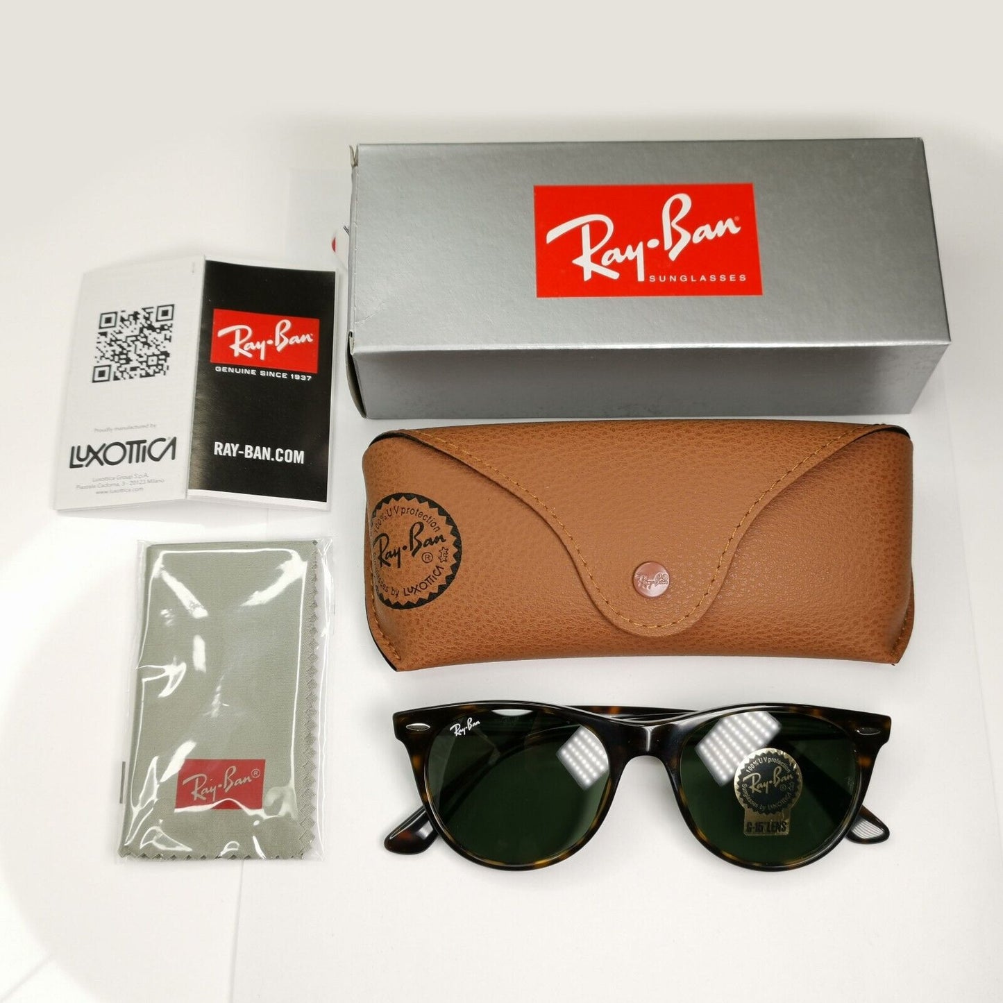 Ray-Ban Sunglasses Wayfarer II Brown Tortoiseshell G15 Green RB 2185 902/31 52mm