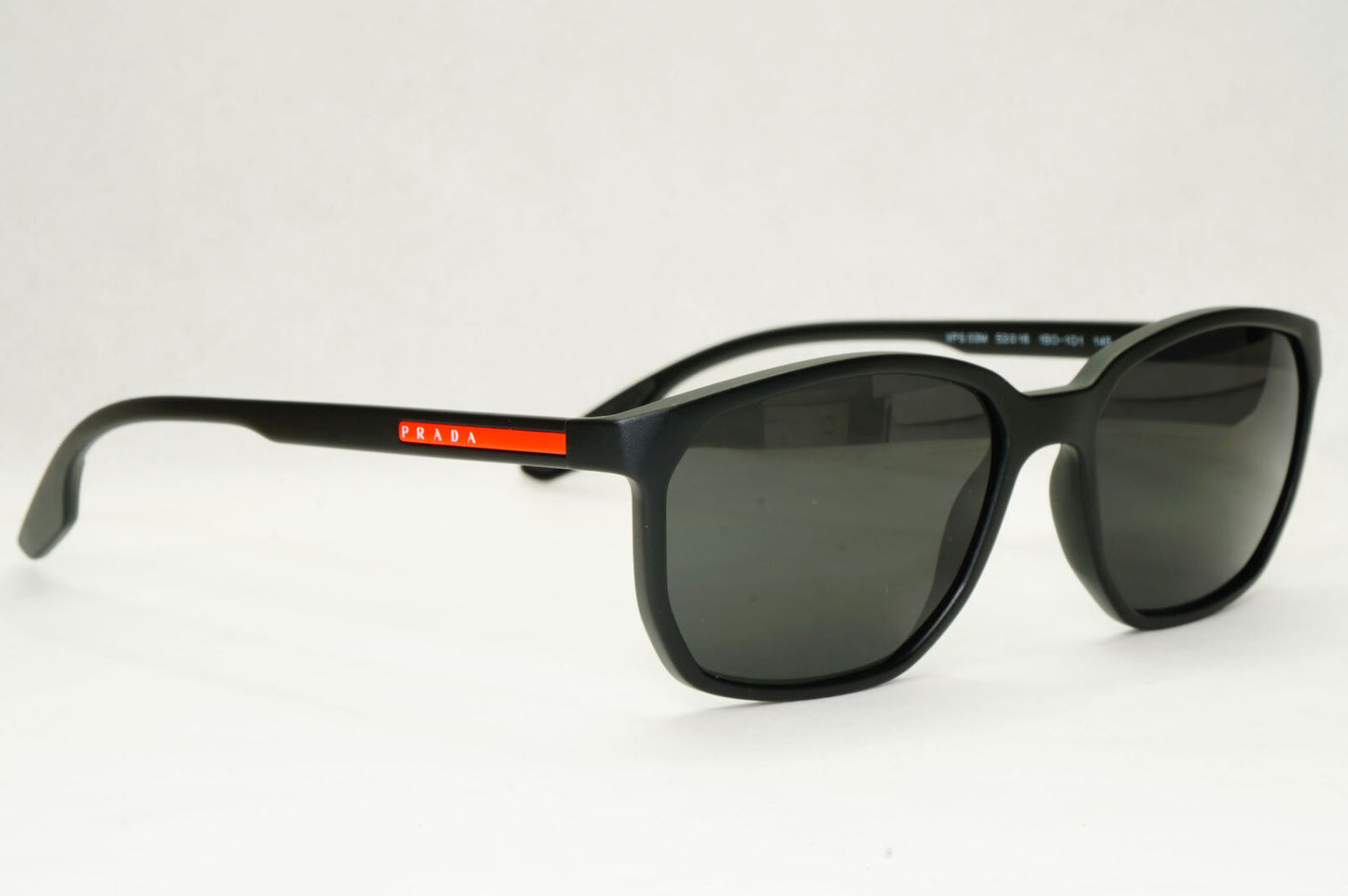 Prada Sunglasses Black Matte Square Red Stripe PS03MV VPS 03M 1BO-1O1 53mm