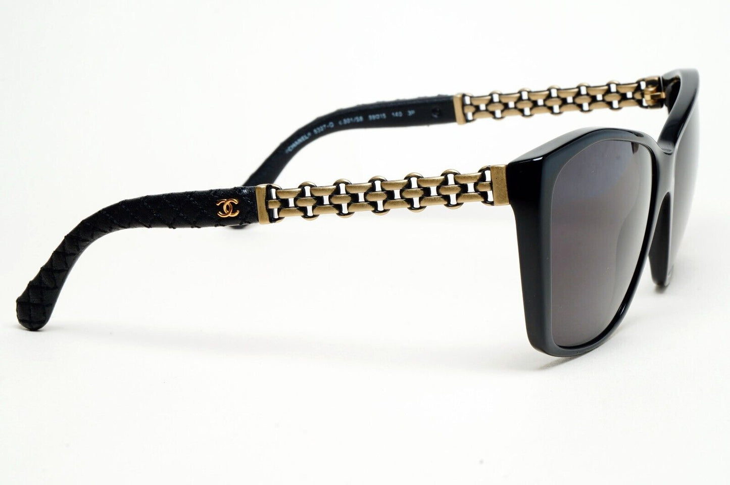 Chanel Sunglasses Grey Black Leather Square 5327-Q c.501/S8 59mm 241124