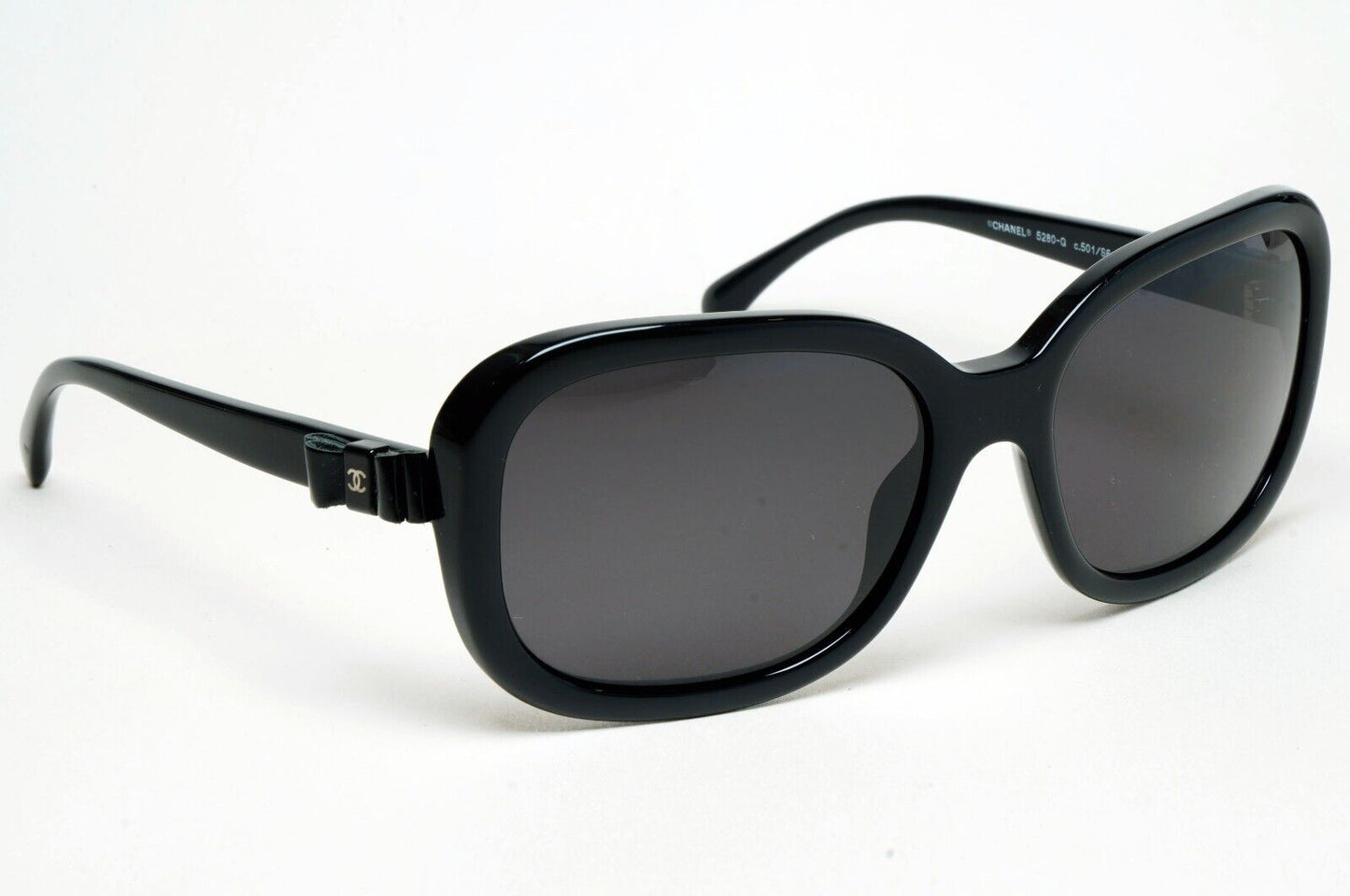 Chanel Sunglasses Leather Bow Black Glossy Square 5280-Q c501/S6 261124