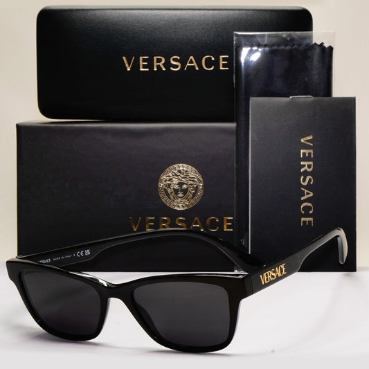 Versace Sunglasses Black Gold Letters Rectangle MOD VE 3316 GB1 55mm