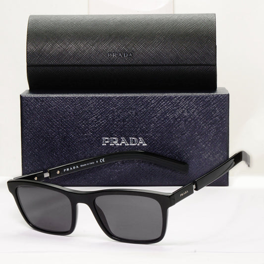 Prada Sunglasses Black Glossy Square Fashion PR16XV VPR 16X 1BO-1O1 55mm