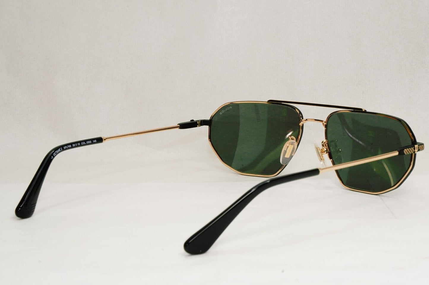 Police Sunglasses Gold Black Metal Angular Pilot Green SPL F66 Octane 2 COL 0302