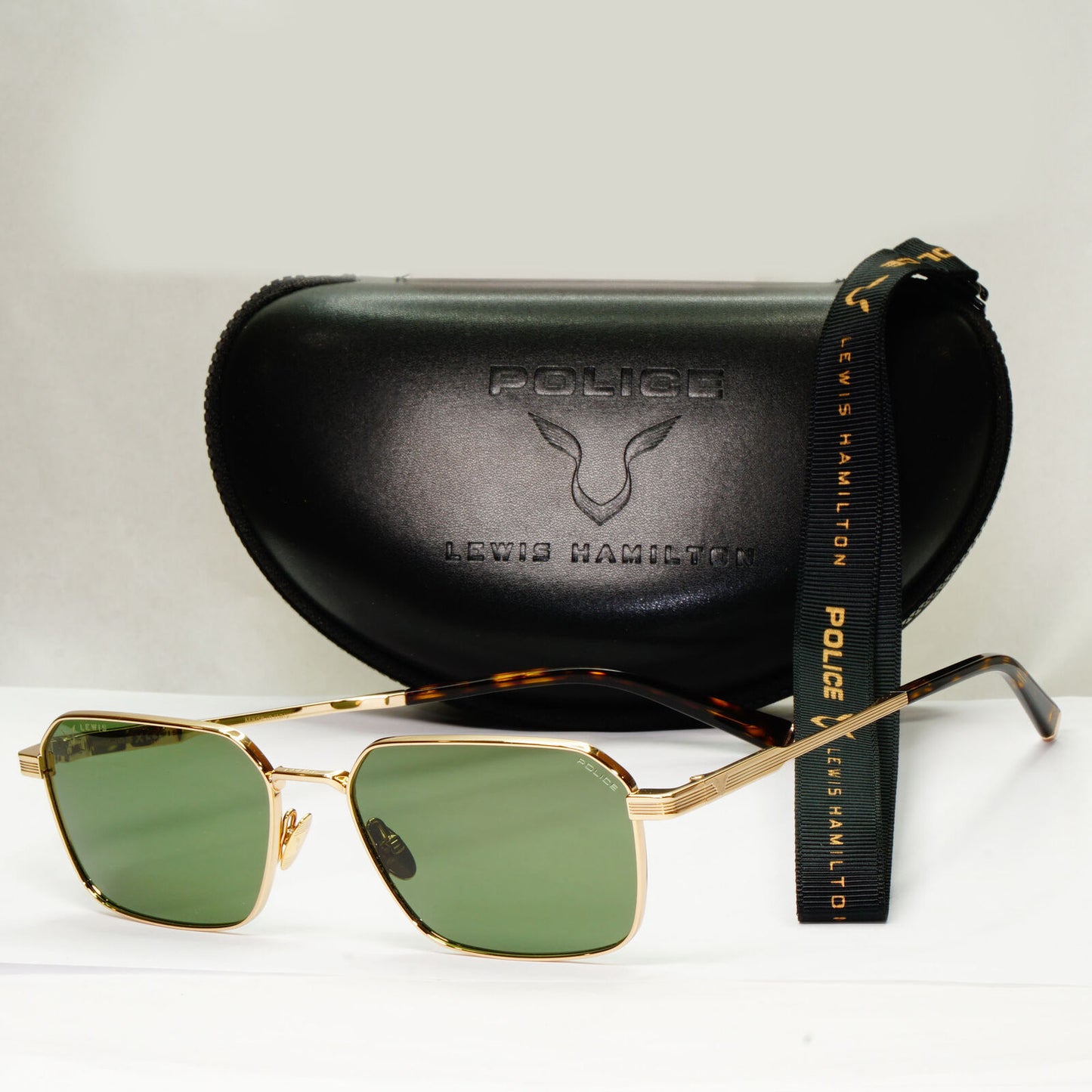 Police x Lewis Hamilton Sunglasses F1 Gold Green SPL G33 Lewis 45 COL 0300