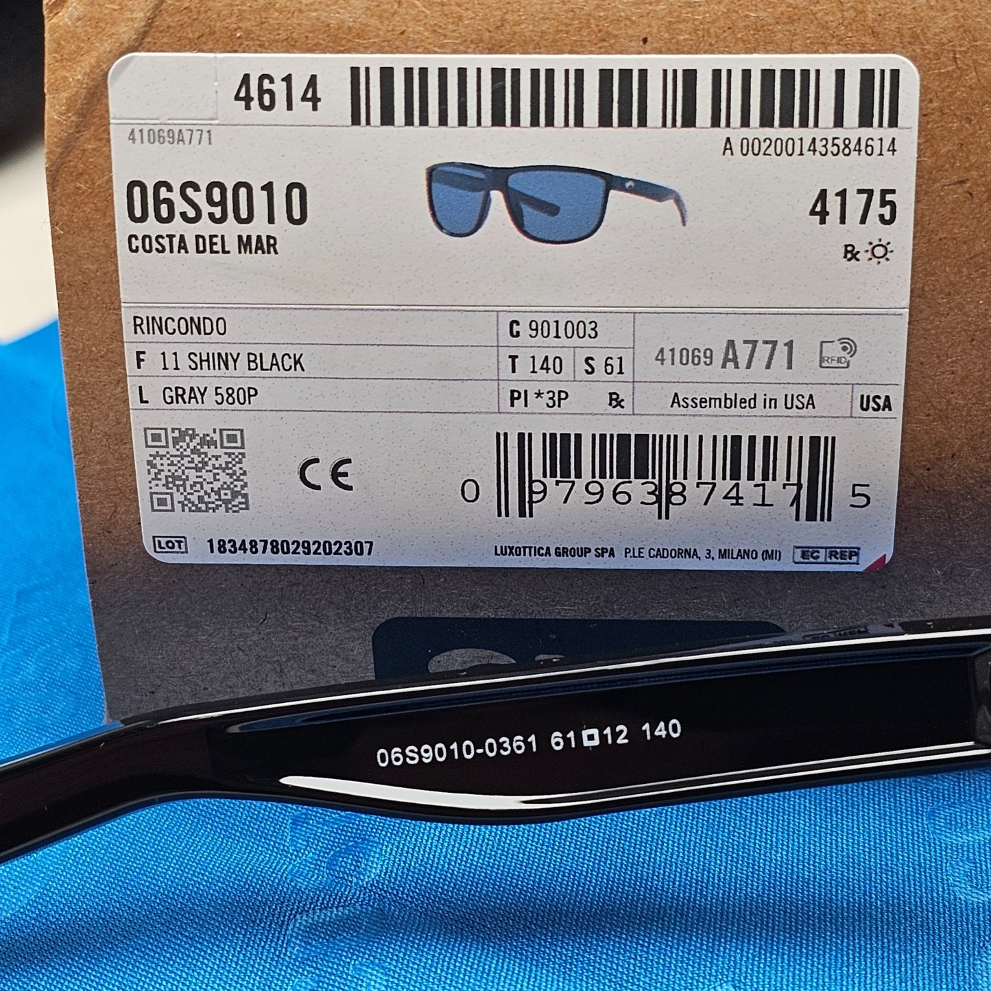 Costa Del Mar Sunglasses Rincondo Polarized Black Gray 580P 06S9010 03 61mm
