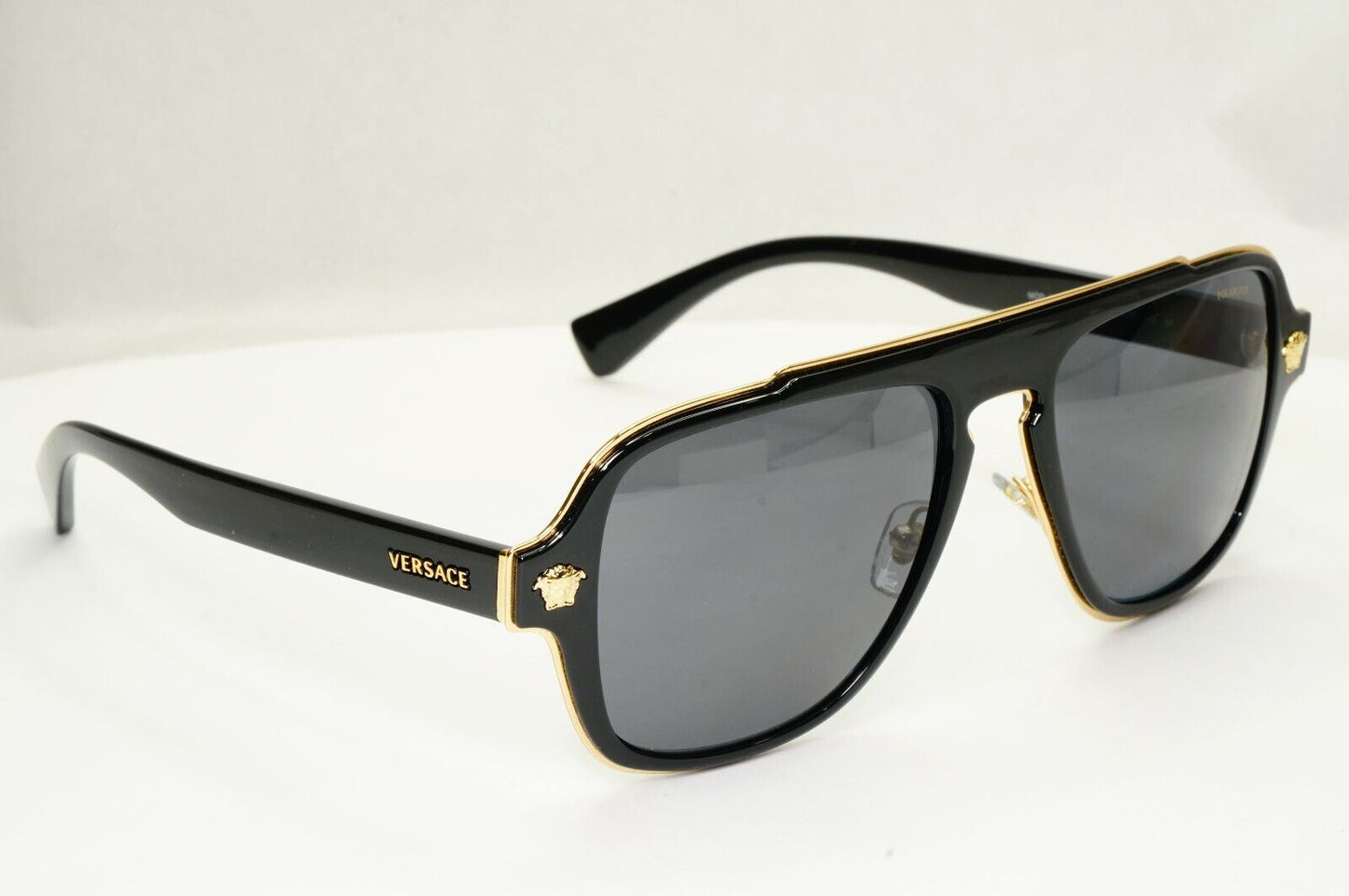 Versace Sunglasses Polarized Black Gold Square Navigator MOD VE 2199 1002/81
